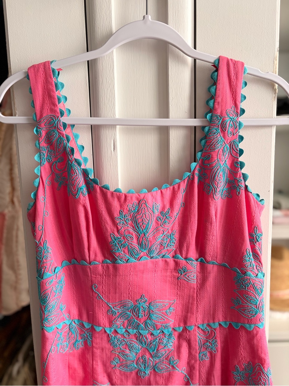 Nanette Lepore Empire Pink Sun Dress with Turquoise Embroidery